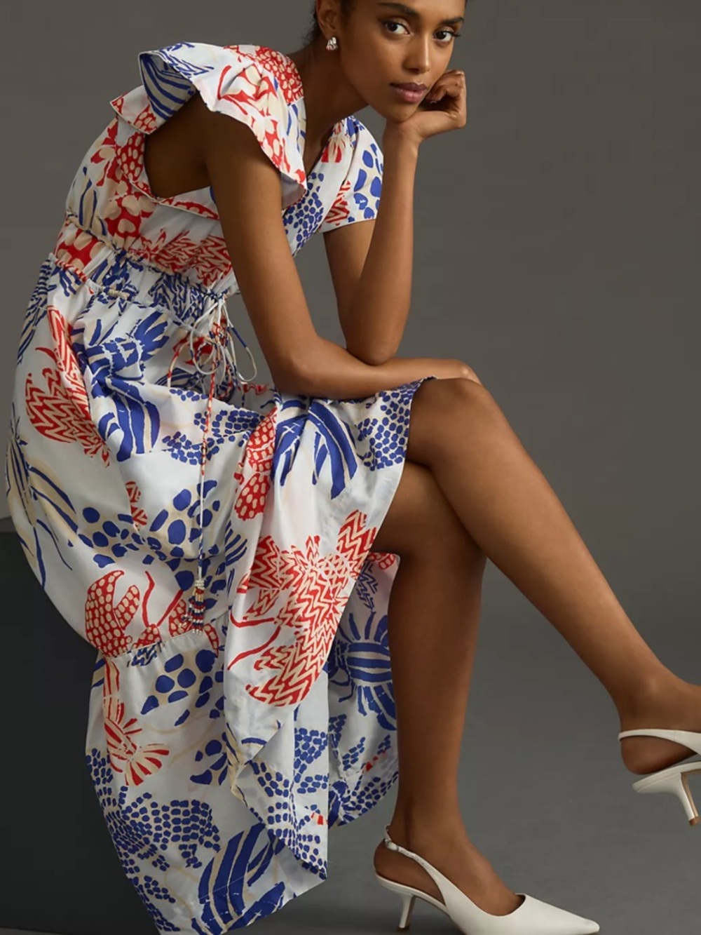 FARM Rio Printed Ruffle Sleeve V-Neck Dress - Picture 2 of 6